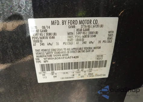 2015 Ford Explorer Xlt from USA, damaged, VIN 1FM5K8D8XFGA71426